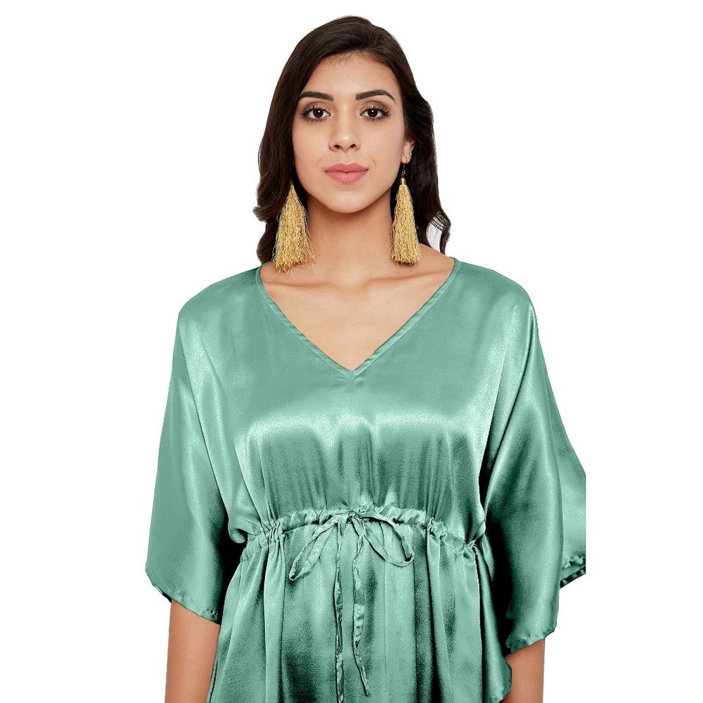 Women's Satin Solid Mini Night Dress Trendy Robe Kaftan Night Wear - Picture 5 of 6
